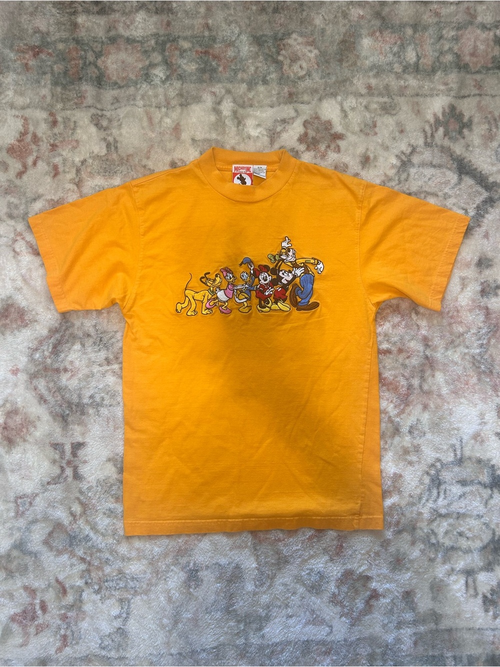 Embroidered Disney Yellow Short Sleeve Tee with Classic Character Lineup